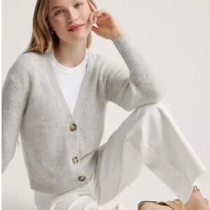 Quince Baby Alpaca Wool Cropped Cardigan Sweater Light Grey Size XS